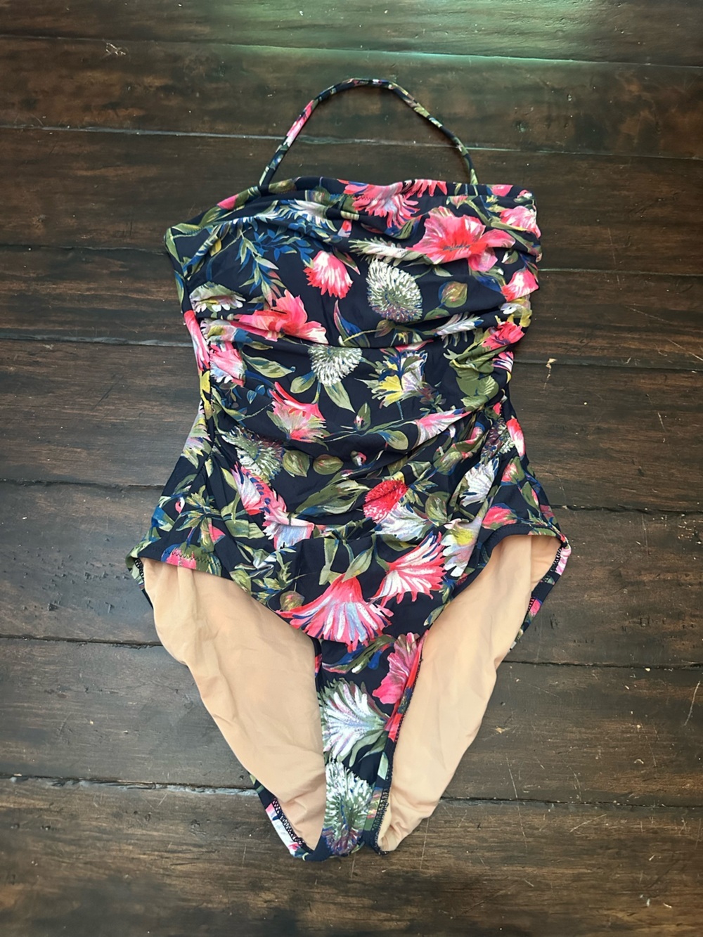 J. Crew Navy Floral Print Underwire One Piece Balconette Swimsuit 6 38868 - Picture 4 of 12